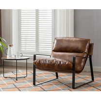 Guyou Modern Faux Leather Upholstered Accent Armchair with Metal Base, Removable Cushion Lounge Single Sofa Chair for Living Room Bedroom, Brown