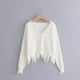 thumbnail image 1 of Suéter de punto suelto con cuello en V para mujer Suéter de manga larga rasgado Suéter Crop Top Suéteres Blanco JAMW Sencillez, 1 of 5