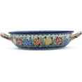 thumbnail image 3 of Polish Pottery Round Baker with Handles Medium Polmedia Dragonfly Bouquet Theme UNIKAT Hand Painted in Boleslawiec, Poland + Certificate of Authenticity, 3 of 6