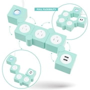 iJoy Power Strip Surge Protector Outlet, Extension Cord, 3 Outlets, 2 USB Ports, 5Ft Cord Mint Green