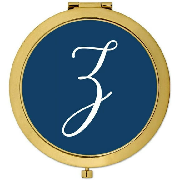 Koyal Wholesale Gold Compact Mirror Bridesmaid's Wedding Gift, Navy Blue, Monogram Letter Z, 1-Pack