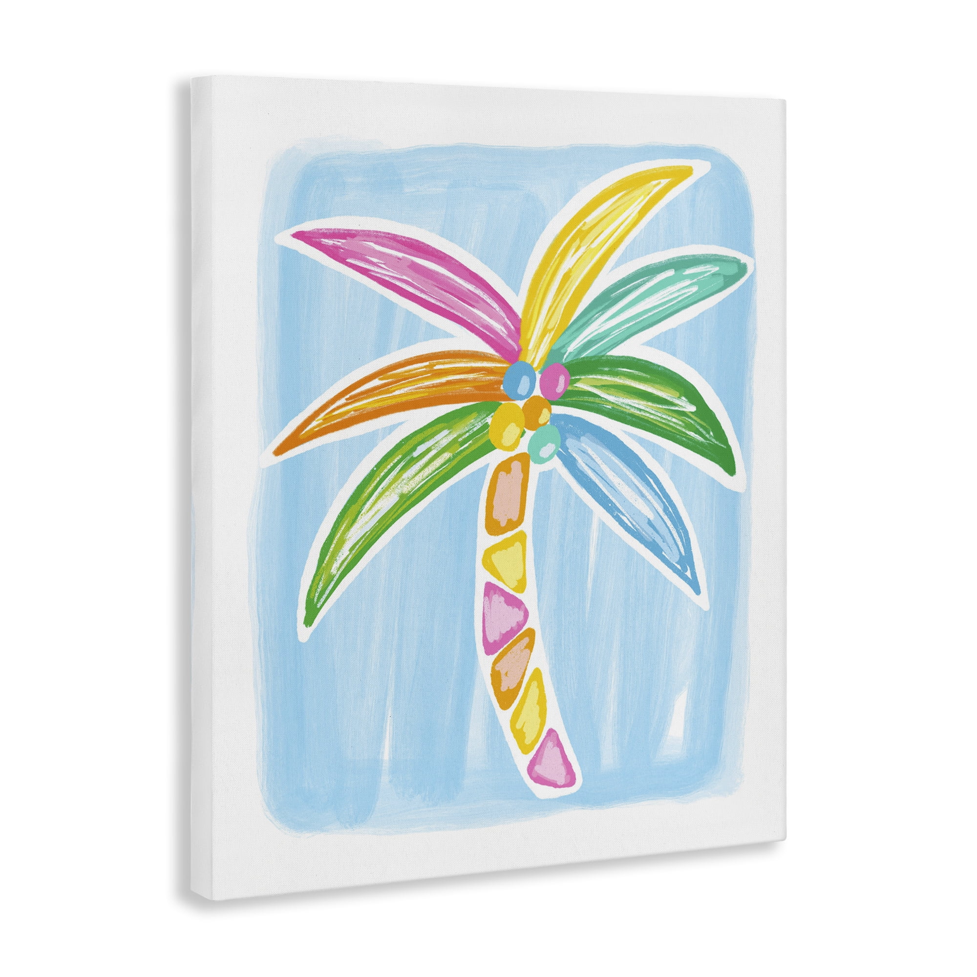 Stupell Industries Pastel Palm on Blue Botanical & Floral Painting Gallery Wrapped Canvas Art Print Wall Art, 24 x 30