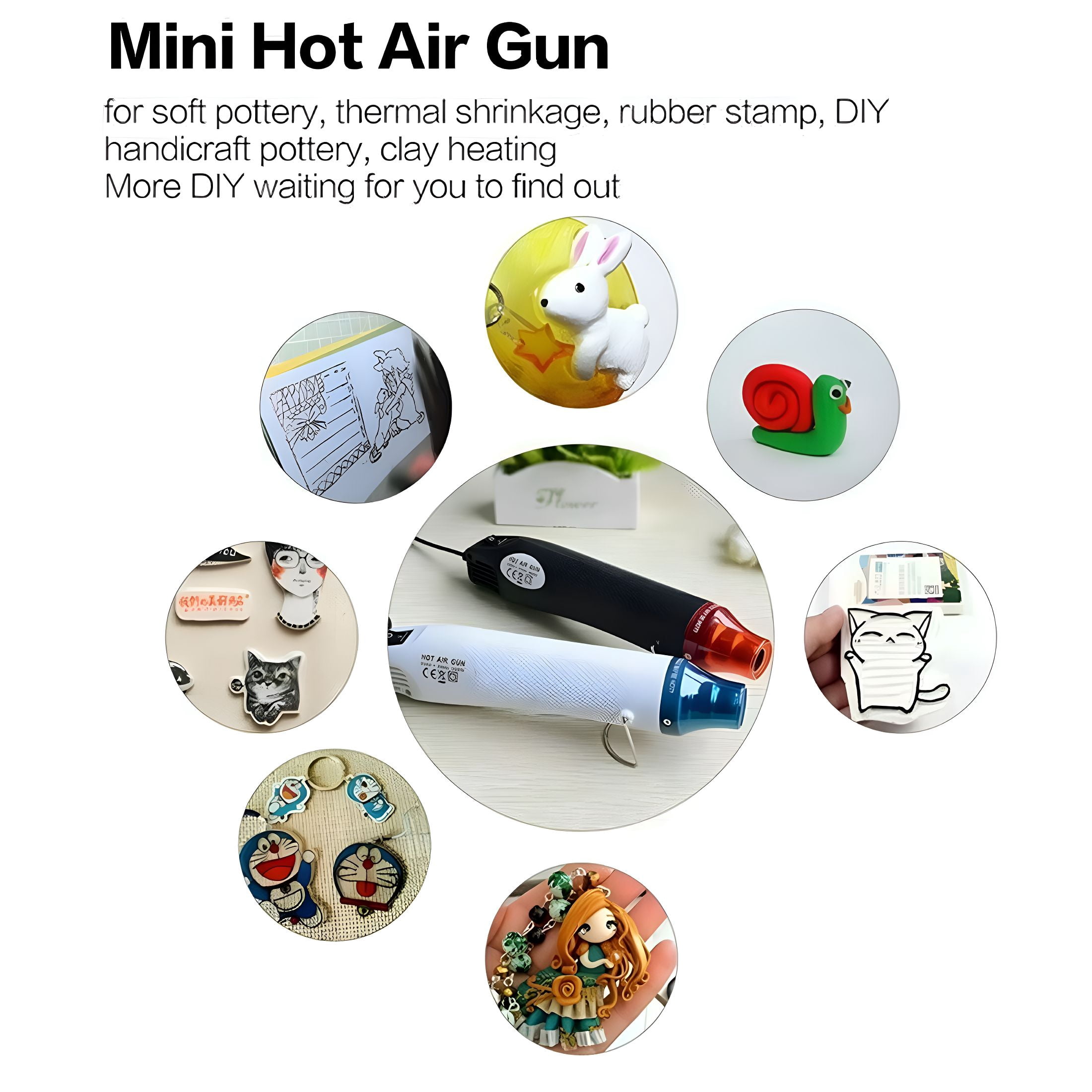 HIBIBUD Mini Heat Gun, 300W Handheld Hot Air Gun Tool, Portable 110V Electric Heat Gun For Craft Embossing, Shrink Wrapping, Stripping Paint, Clay, Rubber Stamp
