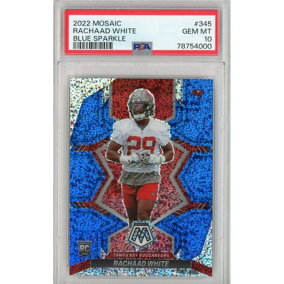 Graded 2022 Mosaic Rachaad White #345 Blue Sparkle Rookie RC Football Card PSA 10 Gem Mint