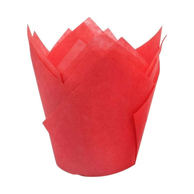 Tulip Shape Cupcake Liners 50 Pcs, Food Grade Baking Paper Muffin Wrappers for Cake Dessert, Decorating Tools Assorted Colors Greaseproof Paper
