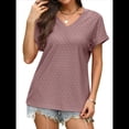 thumbnail image 1 of Camisetas Básicas de Verano de Corta con Cuello en V para Mujer, Elegantes, Informales, Holgadas, con Ojales, Conjuntos Bonitos y Fluidos Rosa Oscuro L, 1 of 7