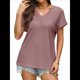 thumbnail image 1 of Camisetas Básicas de Verano de Corta con Cuello en V para Mujer, Elegantes, Informales, Holgadas, con Ojales, Conjuntos Bonitos y Fluidos Rosa Oscuro S, 1 of 7
