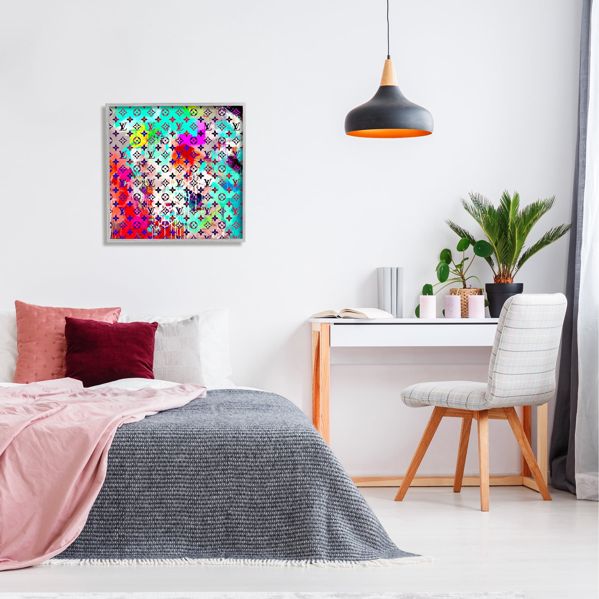 Stupell Industries Urban Glam Logo Pattern Abstract Painting Gray Framed Art Print Wall Art, 24 x 24