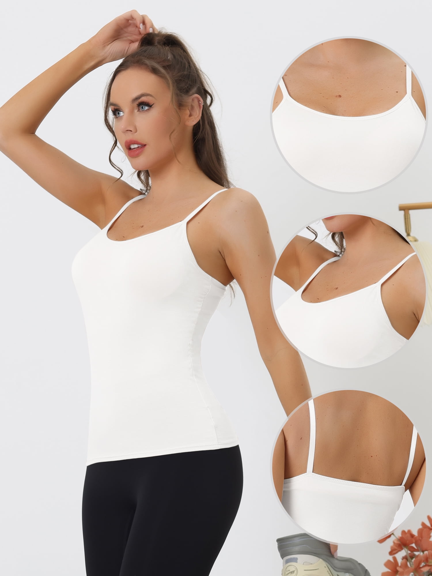 DARING DIVA Women's Built-in Bra Padded Adjustable Spaghetti Strap Camisole M White
