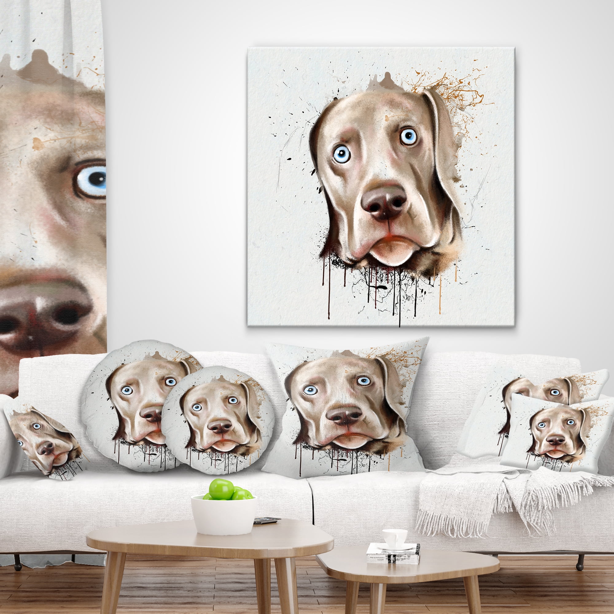 Designart Cute Dog Portrait Watercolor - Animal Throw Pillow - 18x18