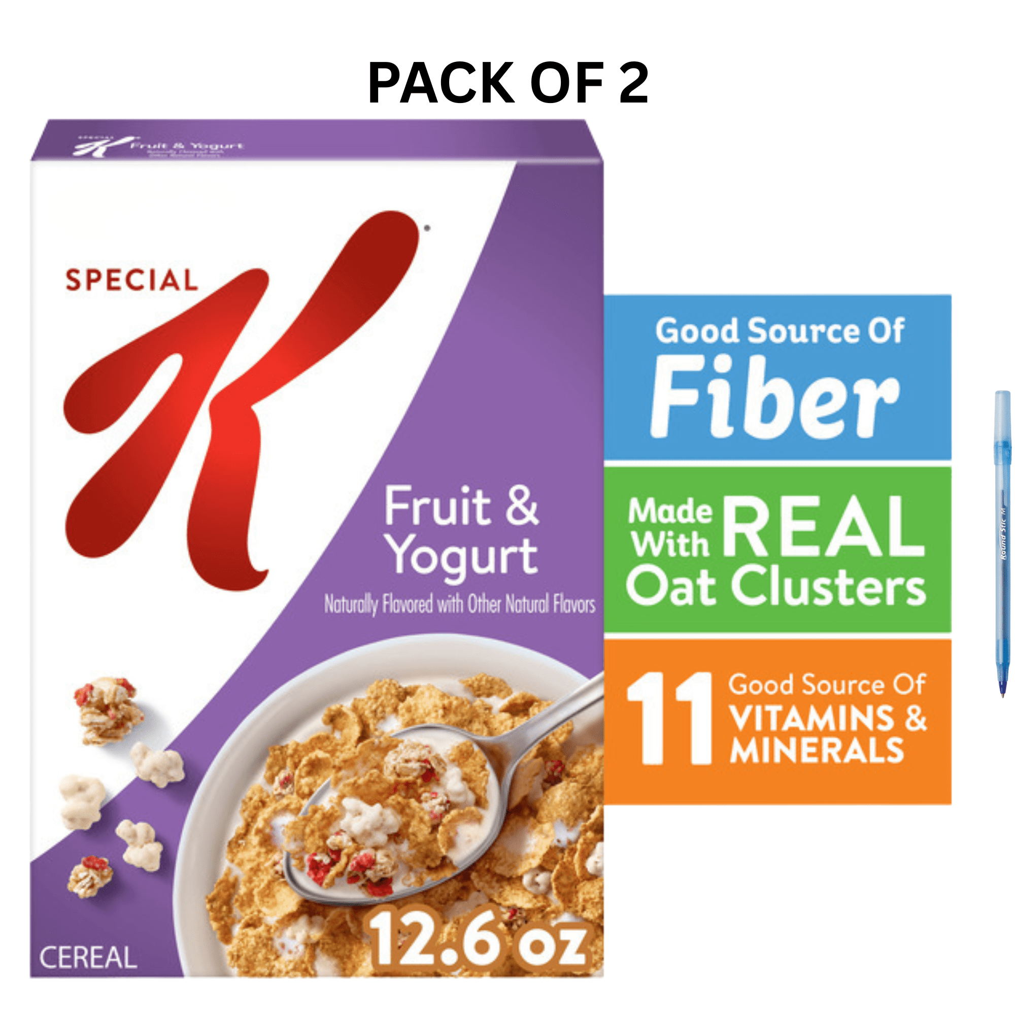 Special K Cereal Fruit & Yogurt Good Source of Fiber, Vitamins & Minerals, Real Oat Clusters, Pack of 2,