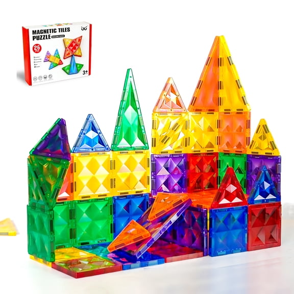 ATBXHZSZ 26Pcs Magnetic Tiles for Kids Magnetic Building Blocks STEM Learning Toys Educational Toddler Toys for 3-12 Years Old Boys Girls