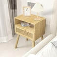 thumbnail image 6 of PRZL Mid-Century Modern Rattan Nightstand (2 SET), Boho Wood Accent Table with Storage Drawer - Bedside Table for Bedroom or End Table for Living Room, Natural Wood Accent Decor - Light Brown, 6 of 8