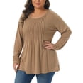 thumbnail image 4 of Agnes Orinda Women's Plus Size T-Shirt Pleated Crew Neck Long Sleeve Soft Casual Tunic Blouse 3X Camel, 4 of 5