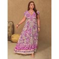 thumbnail image 3 of Women's Plus Size Printed V Neck Cap Sleeve Maxi Dress 100% viscose Tied Ruched Look All Day Comfort Machine Wash Cold, 3 of 9