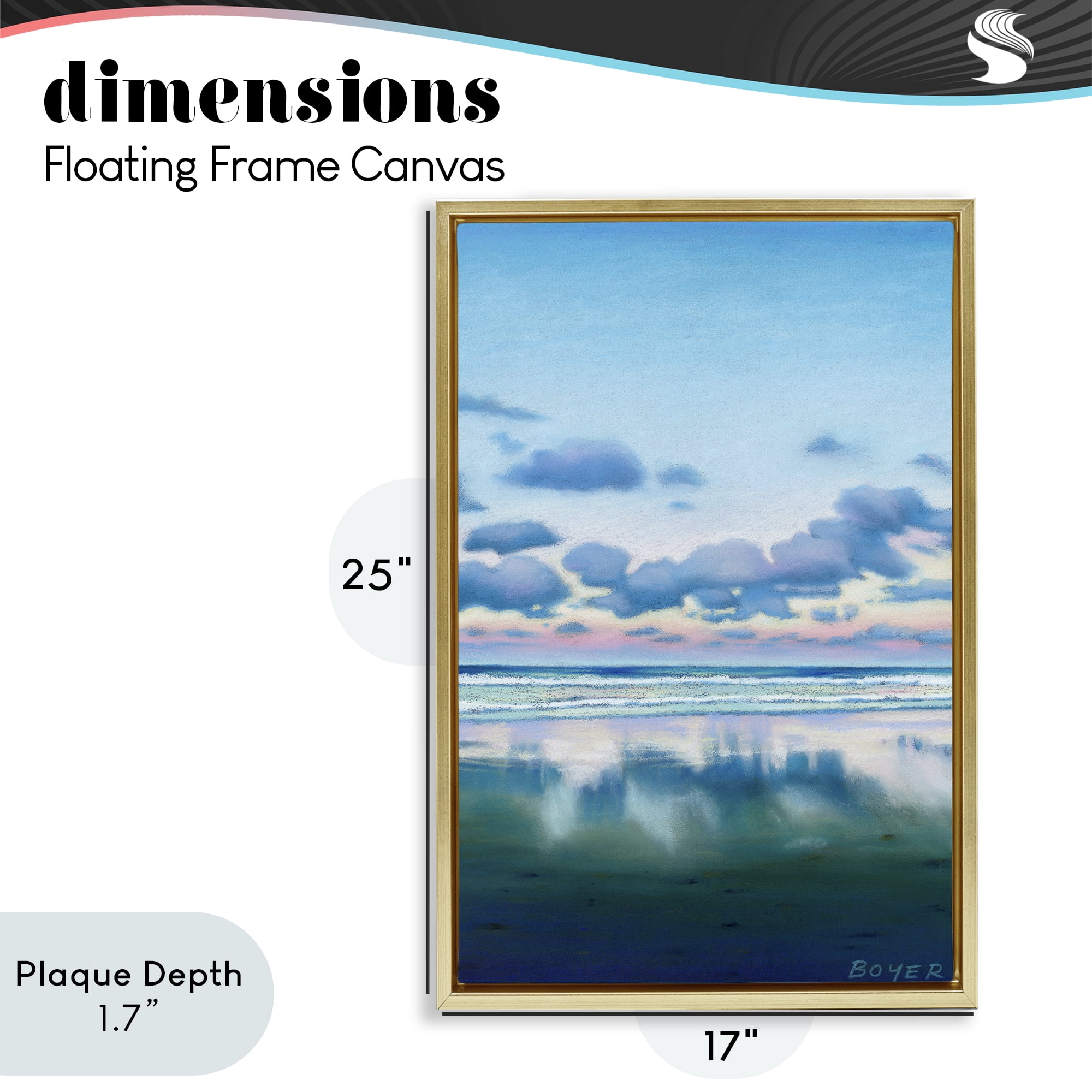 Stupell Industries Pretty Azure Cloud Reflection Gold Framed Floater Canvas Wall Art, design by Susy Boyer