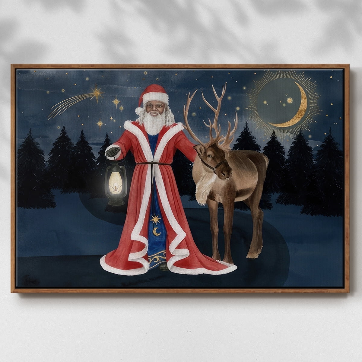 Celestial Christmas Collection A - Framed Gallery Wrapped Holiday Canvas - 27 x 41 - Rosewood Frame