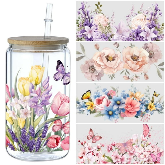 5pcs DIY UV DTF Transfer Stickers, For Glass Tumbler, Waterproof Decals, Plastic Adhesive Label For Bottles And Cups Decor