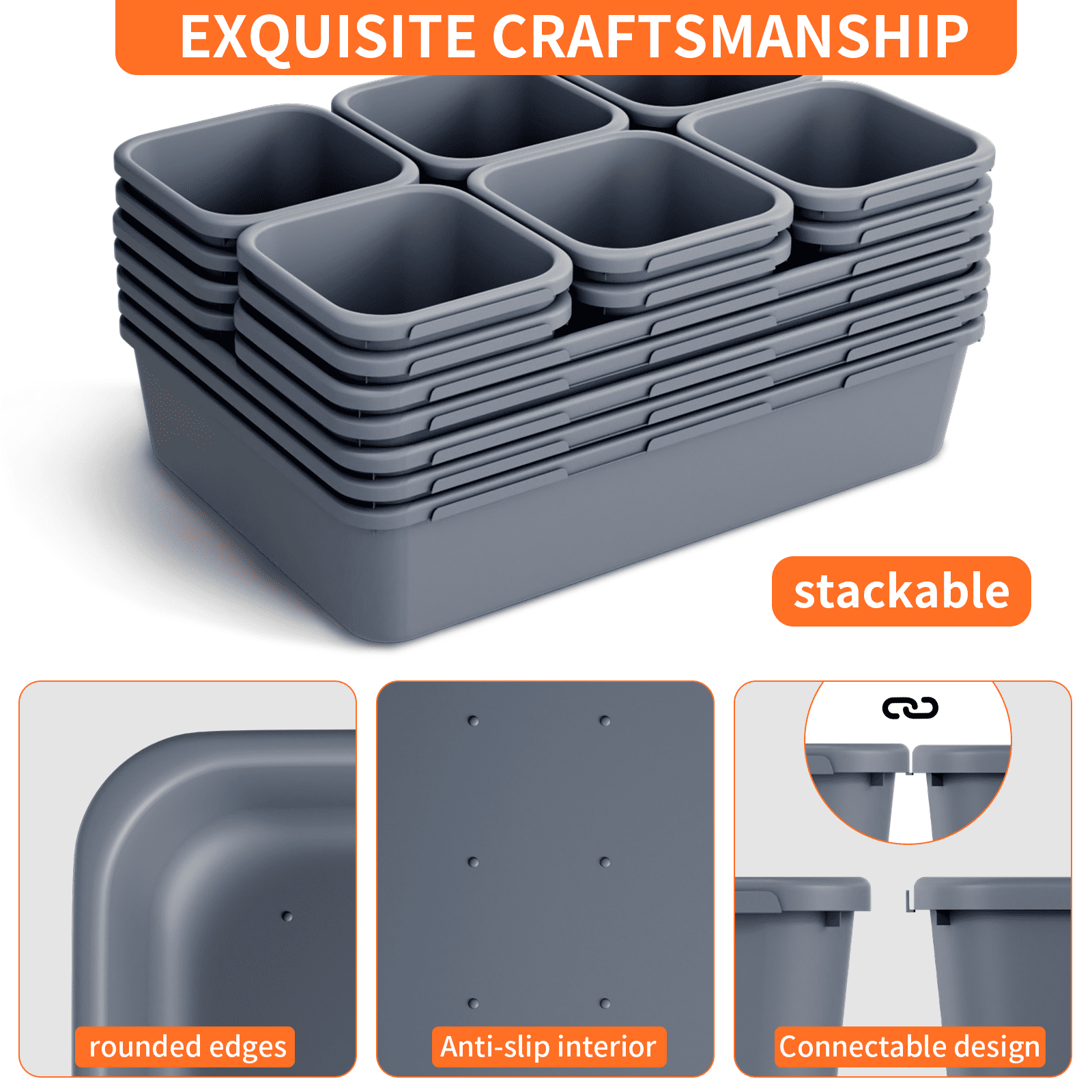 HAIDAIYA 45 Pack Plastic Drawer Organizer Trays, 3-Sizes Vanity and Desk Storage Bins, tool box Organizers for Makeup, Jewelry, Gadgets, Utensils, Grey