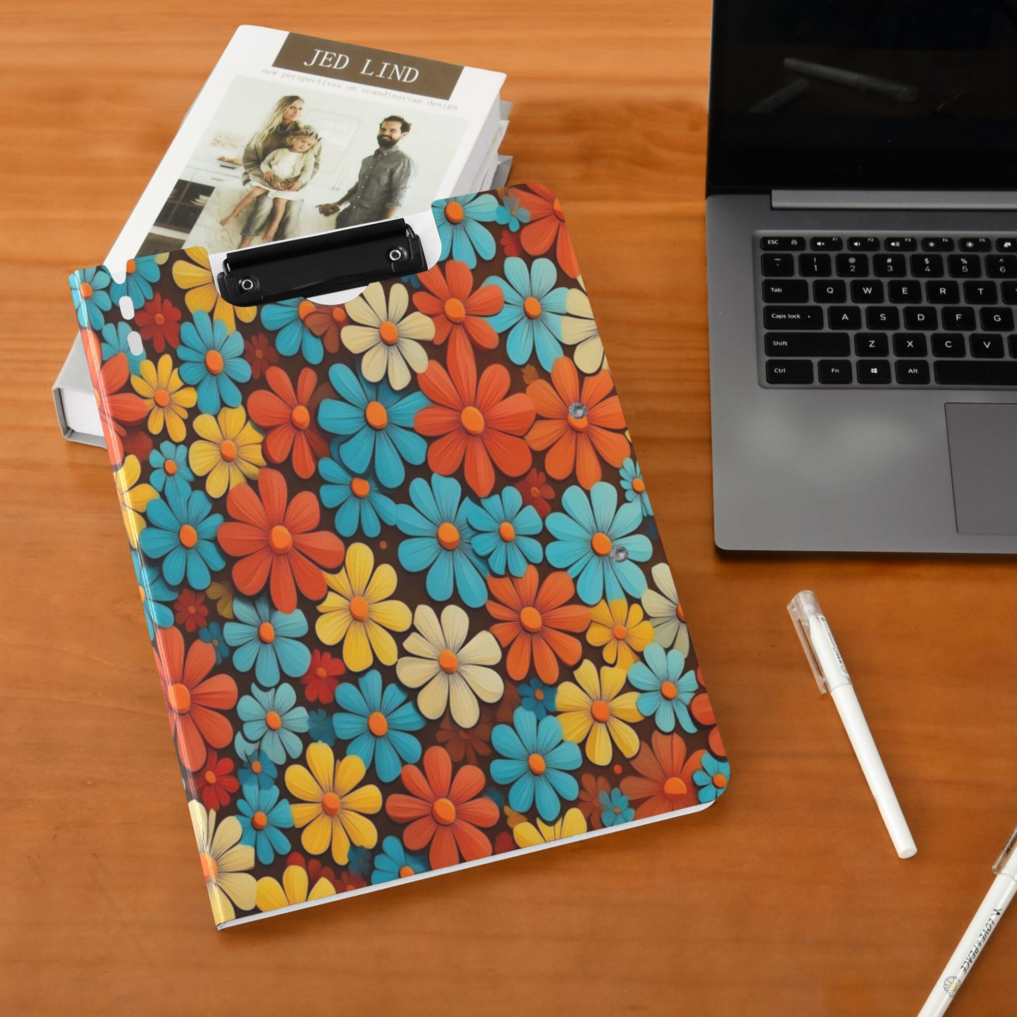 FORMRS A4 Clipboard Folder with Pen Holder Horizontal Foldable School Office Binder, Blooming Flowers
