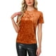 thumbnail image 1 of Camiseta de terciopelo de mujer Inspire Chic para fiesta, cuello redondo, manga corta, casual, talla L, color naranja café, 1 of 6
