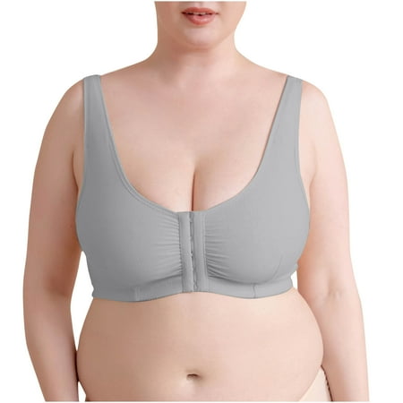 Yyeselk Front Closure Bras for Women Comfort High Support Push Up Bra Wirefree Full Coverage Breathable T-Shirt Bra Sleep Bras Gray M