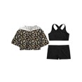 thumbnail image 3 of TSSOE Kids Girls Dance Crop Tops and Shorts with Hooded Sweatshirt Set 3 Pieces Dance Sports Outfits B Leopard 12, 3 of 5