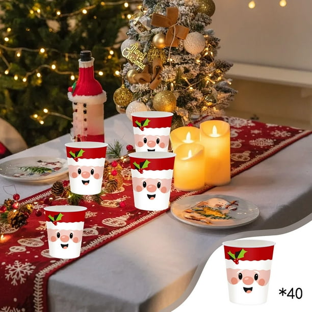 Artículos para fiestas navideñas: platos desechables de 9 pulgadas, 20 platos irregulares, 40 vasos de papel, 40 pañuelos, 20 manteles decorativos. Artículos para fiestas navideñas: vajilla de papel.