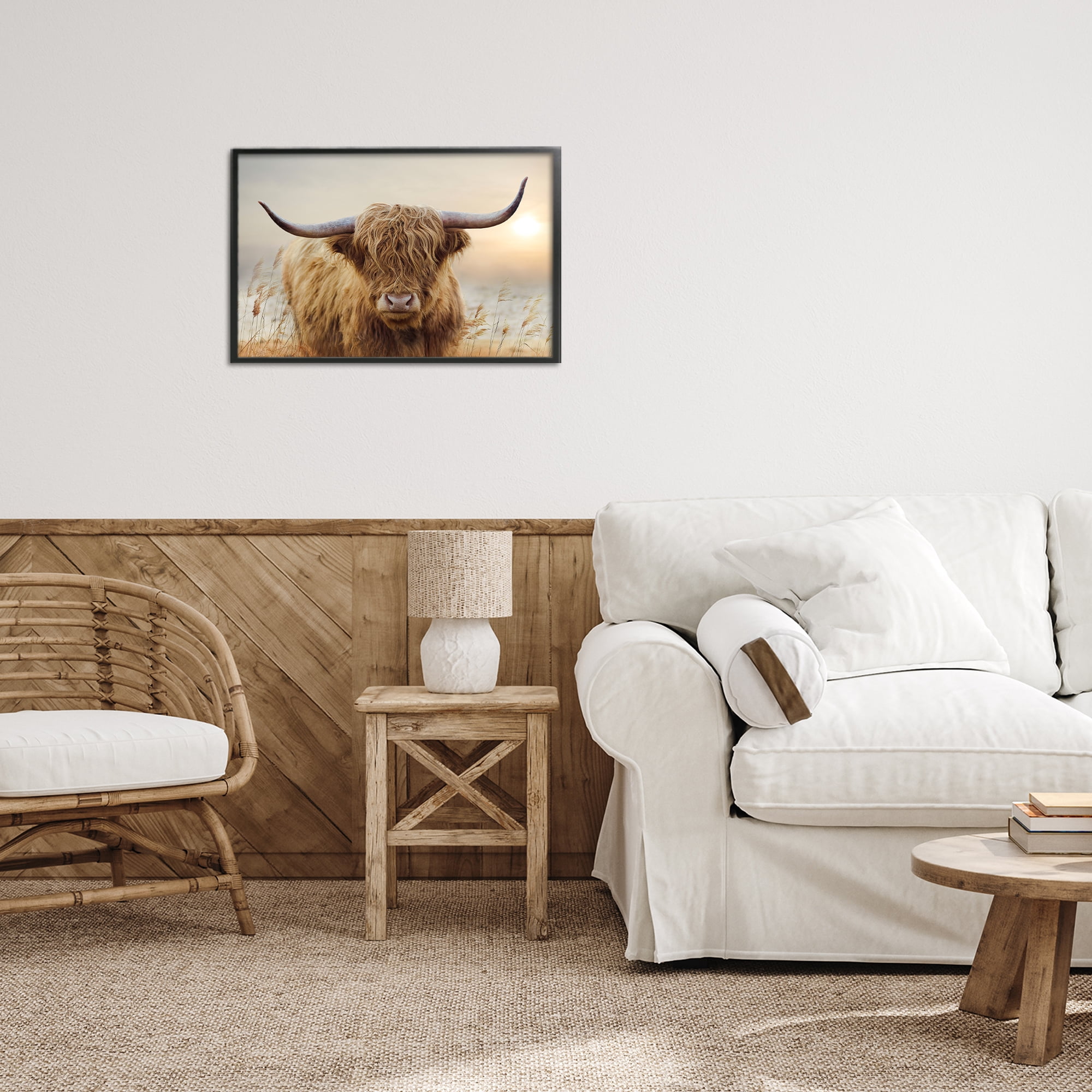Stupell Industries Highland Cow & Warm Sunset Black Framed Giclee Art, design by CAD Designs