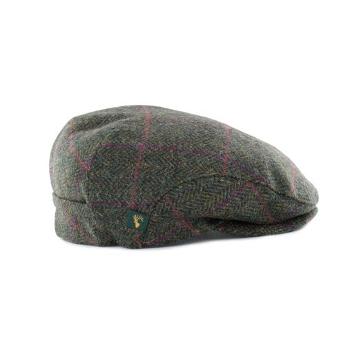 MEN'S TRADITIONAL COUNTY TWEED GREY FLECK RED & GREEN FLAT CAP MADE IN BRITAIN 