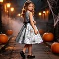 thumbnail image 7 of Girls Halloween Printed Dress Crew Neck Sleeveless Belted Back Zipper Costume Kids Trendy Casual A-Line Swing Dress White 9-10 Years, 7 of 7