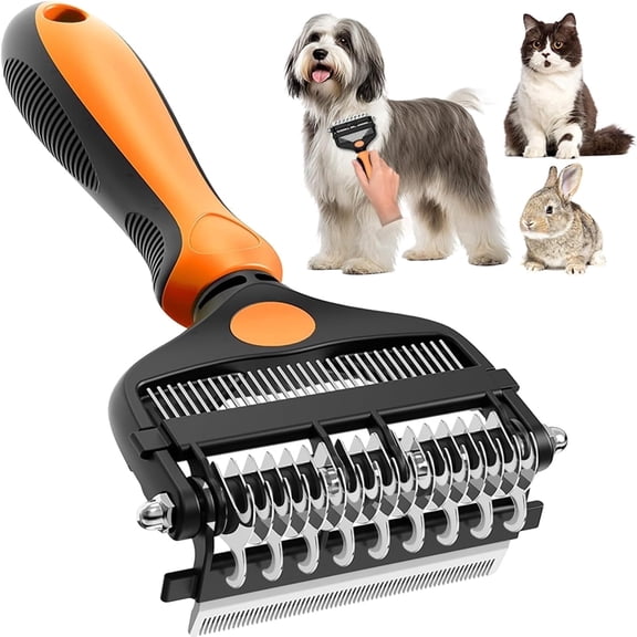 Charefin 3-in-1 Pet Grooming Brush, Dematting and Deshedding Tool for Dogs and Cats, Long and Short Hair, Orange