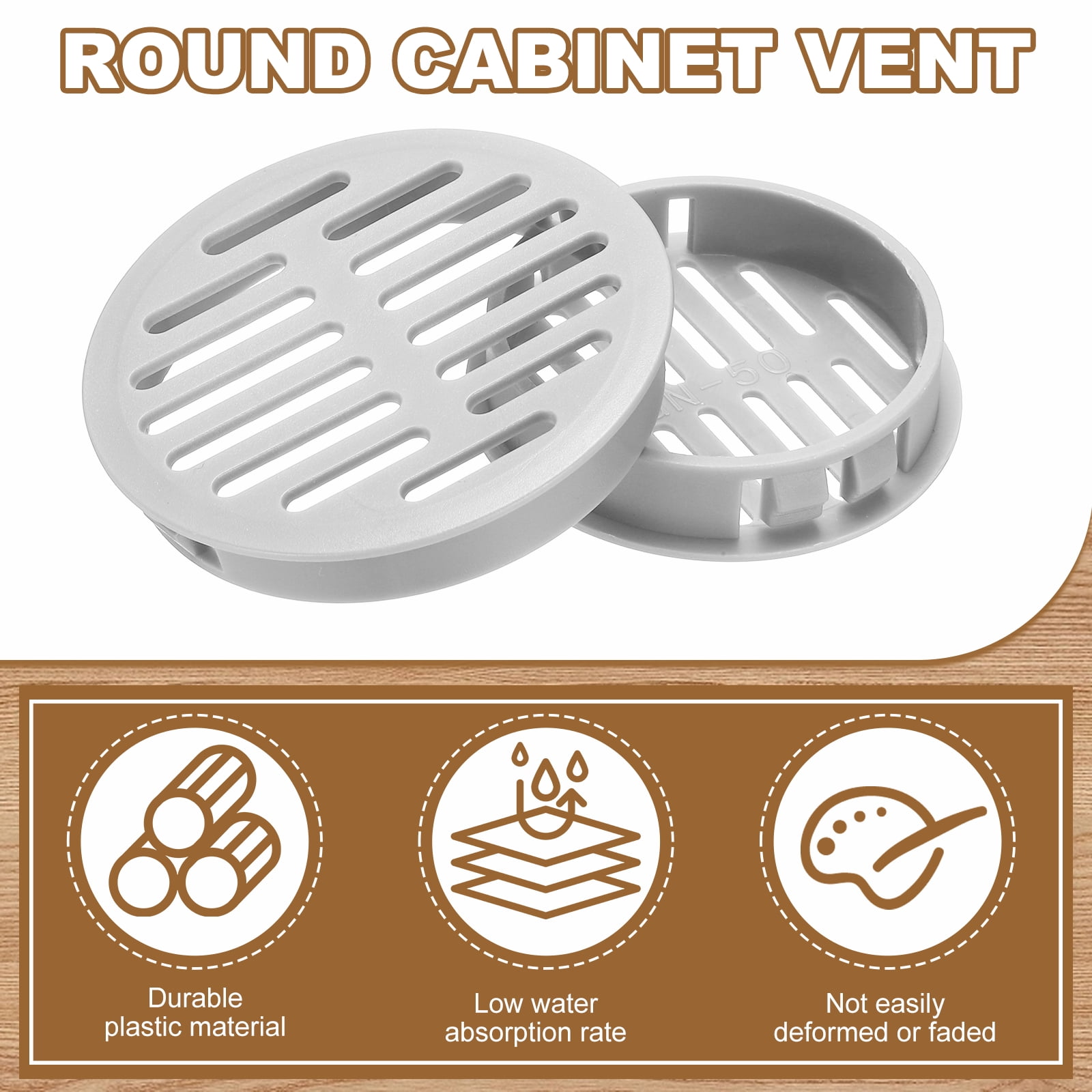 Uxcell 25pcs Round Cabinet Vent 2.36" (60mm Openings) Plastic Circular Soffit Exhaust Vent Soffit Louver Vent Mesh Hole for Bathroom Home Office Kitchen Cabinet Wardrobe, Gray