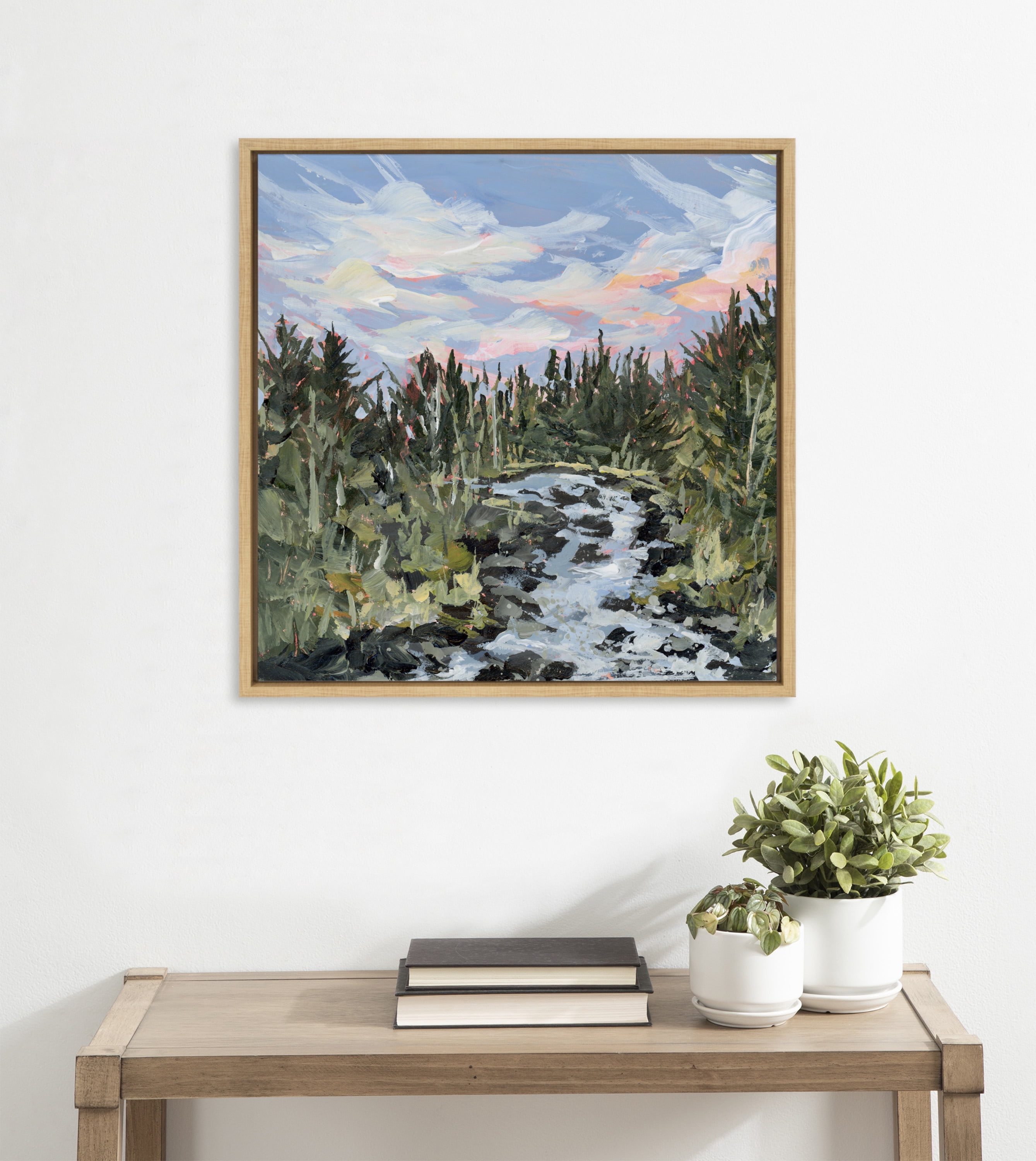 Woven Paths Sylvie Minnesota Framed Canvas Wall Art by Emily Kenney, 22x22 Natural, Painterly Nature Landscape Art