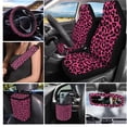 thumbnail image 2 of HUISEFOR 15 Pcs Pink Leopard Print Car Seat Covers Full Set for Women Men with Seat Belt Cover Car Trash Can Air Vent Storage Bag Rear View Mirror Cover Keychain Coasters Suitable for Most Cars SUV, 2 of 7