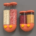 thumbnail image 3 of Grain Dispenser Container Wall Mounted Food Storage Tank Kitchen Dual Bins Box Clear Window Rice Cereal Jar  Orange  S, 3 of 8