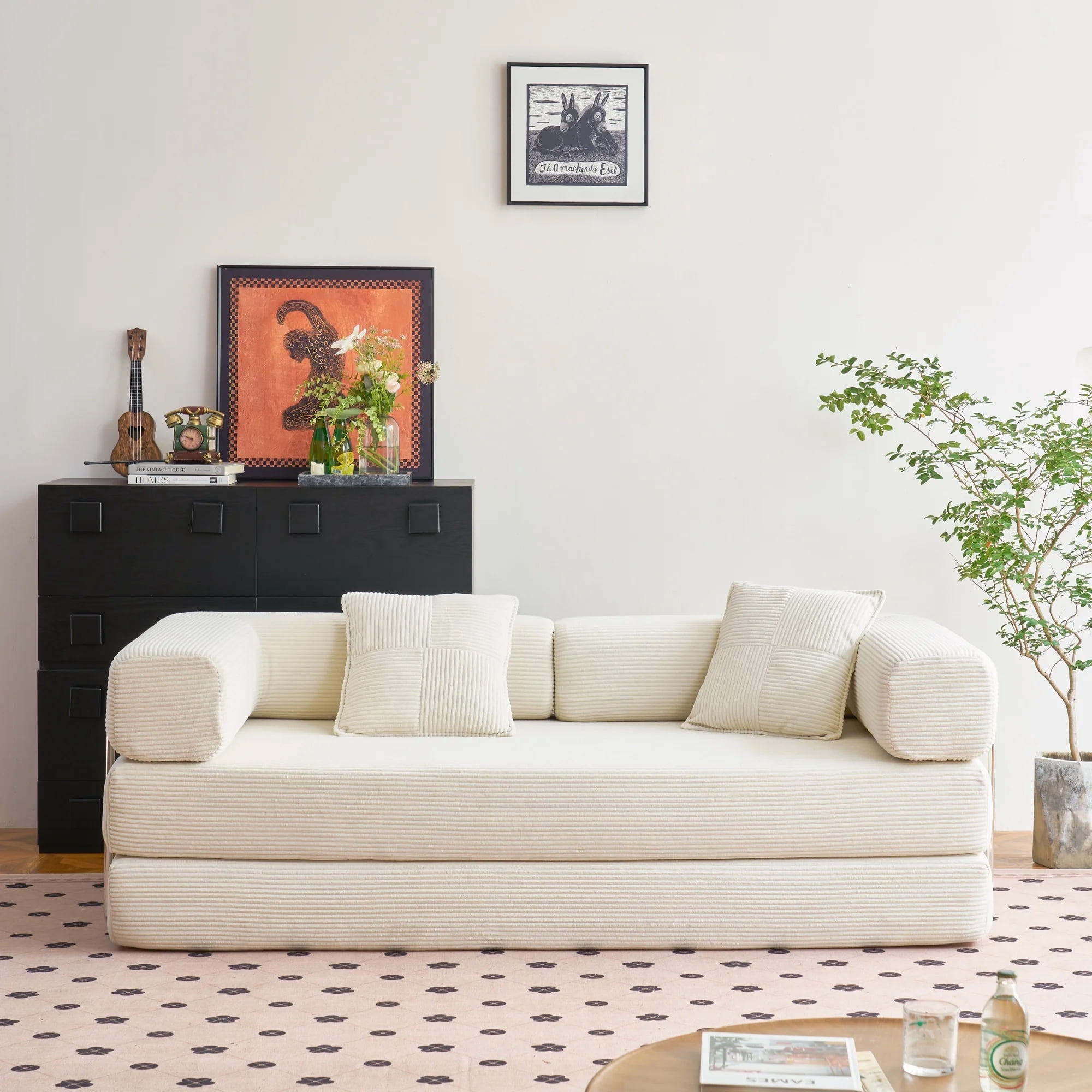 YINIX 81.6" Sleeper Sofa with Two Pillows, Comfy Modular Convertable Sofa Couch for Living Room, Small Spaces, Beige