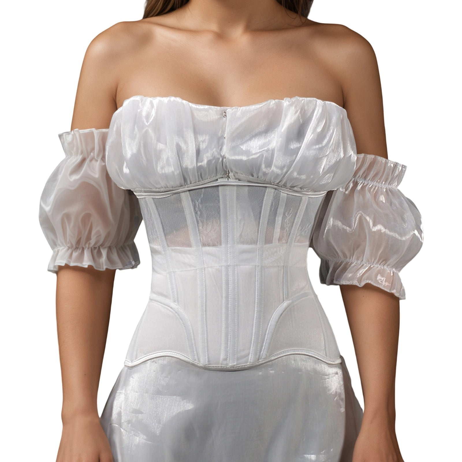 AWZXDE Longline Mesh Corset with Breathable Waist Cincher Lace-Up