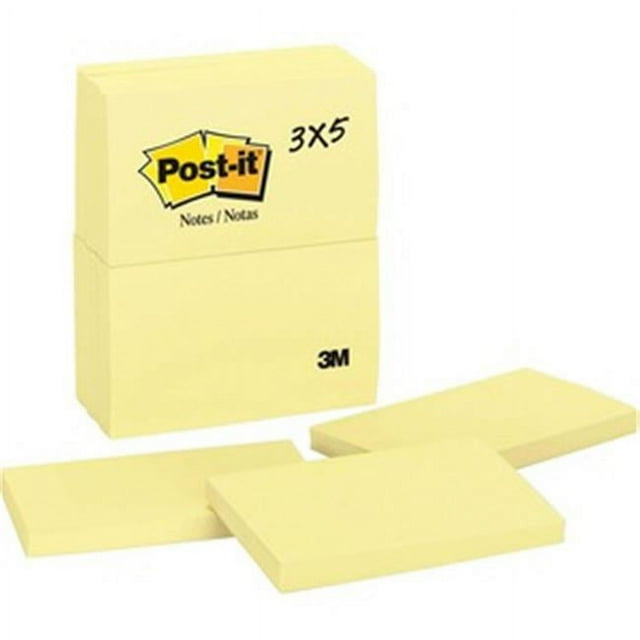 Post-it MMM655YW 3 x 5 Po. Bloc-Notes Original, Jaune Canari - Lot de 12