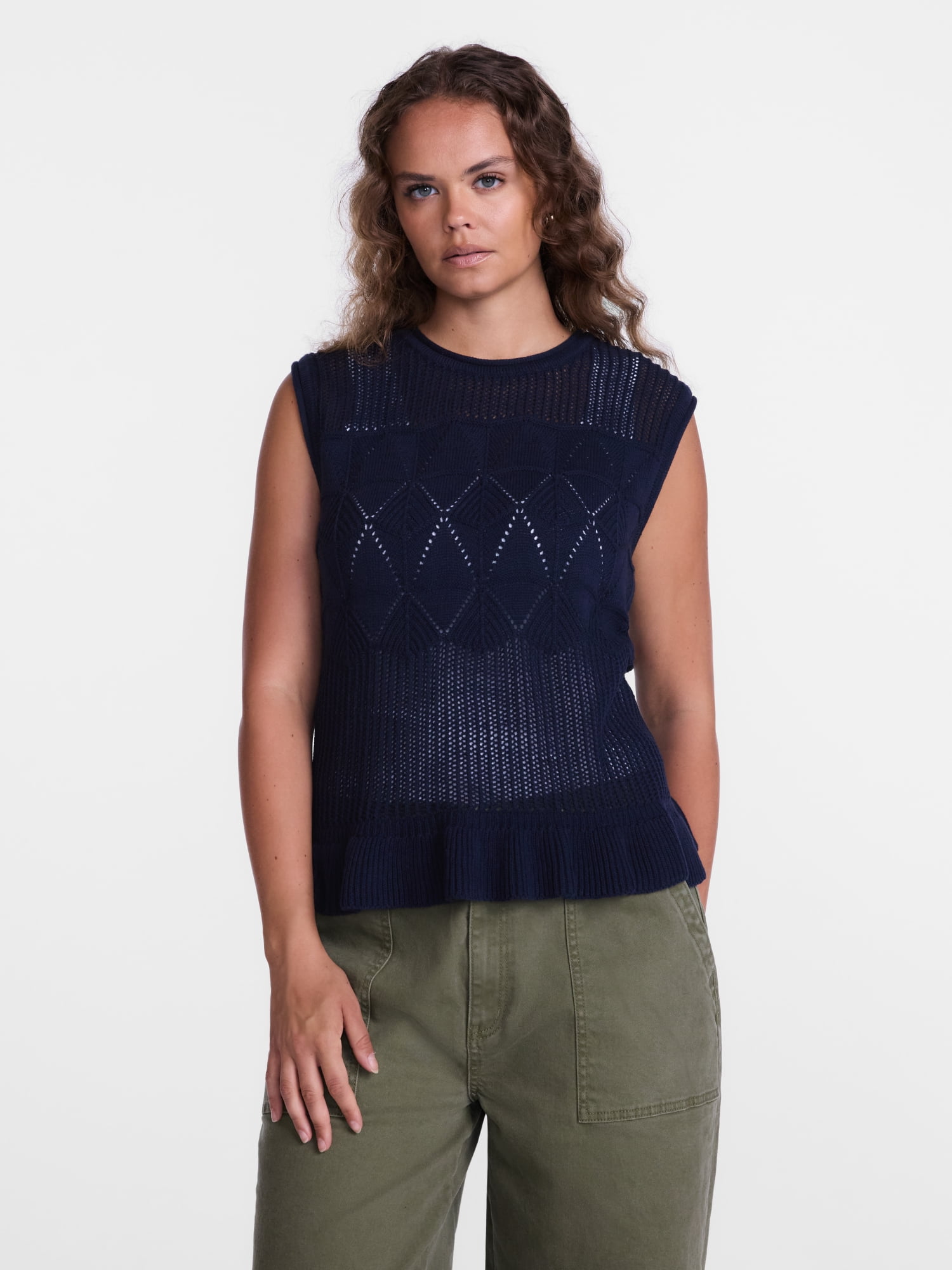 Scenario Women's Texture Peplum Tank Sweater, Lightweight, Sizes XS-XXXL