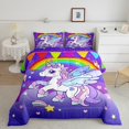 thumbnail image 2 of Manfei Cute Unicorn Theme Bedding Comforter Set,3D Purple Rainbow Twin Comforter Sets,Kawaii Floral Stars Print Bedding Set For Girls Kids,Microfiber Bedroom Decor Reversible,2 Pieces, 2 of 8