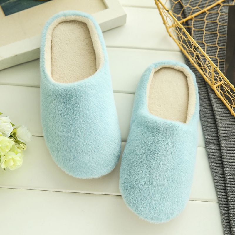 Womens Plaid Fleece Winter Warm Home Slippers Quality Thicken Indoor Anti Slip Soft Sole Shoes 