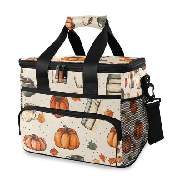 FORMRS Insulated Cooler Bag 24 Cans Capacity Soft Leakproof Lunch Box with Side Pockets, Beige Fall Coffee