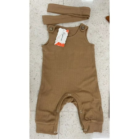 

Baby Solid Color Round Neck Sleeveless Romper with Buttons+ Headband