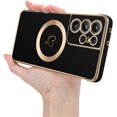 thumbnail image 1 of Magnetic Case for Samsung Galaxy S21 Ultra 5G MagSafe, Girls Women Cute Love Heart Pattern Plating Edge Silicone Shockproof Protective Bumper Cover fo, 1 of 5