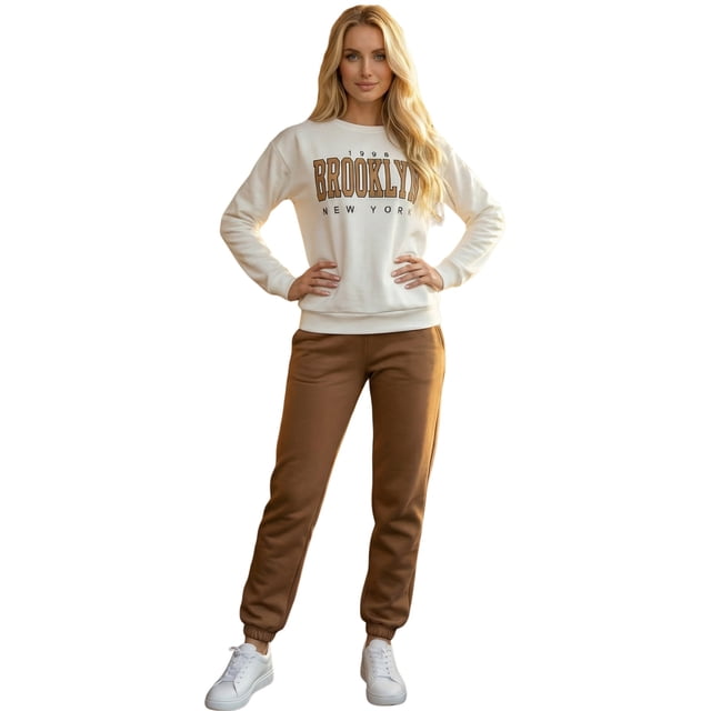 Set Mujer Sudadera Estampada y Pants Casual Cálido