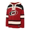 thumbnail image 2 of Men's '47 Sebastian Aho Red Carolina Hurricanes Player Name & Number Lacer Pullover Hoodie, 2 of 3