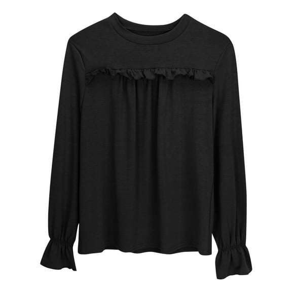 Zhuashum 4-5 Years Tops For Toddler Girls Solid Color Shirts Spring Crewneck Long Sleeve Tee Daily Leisure Girl Clothes Black