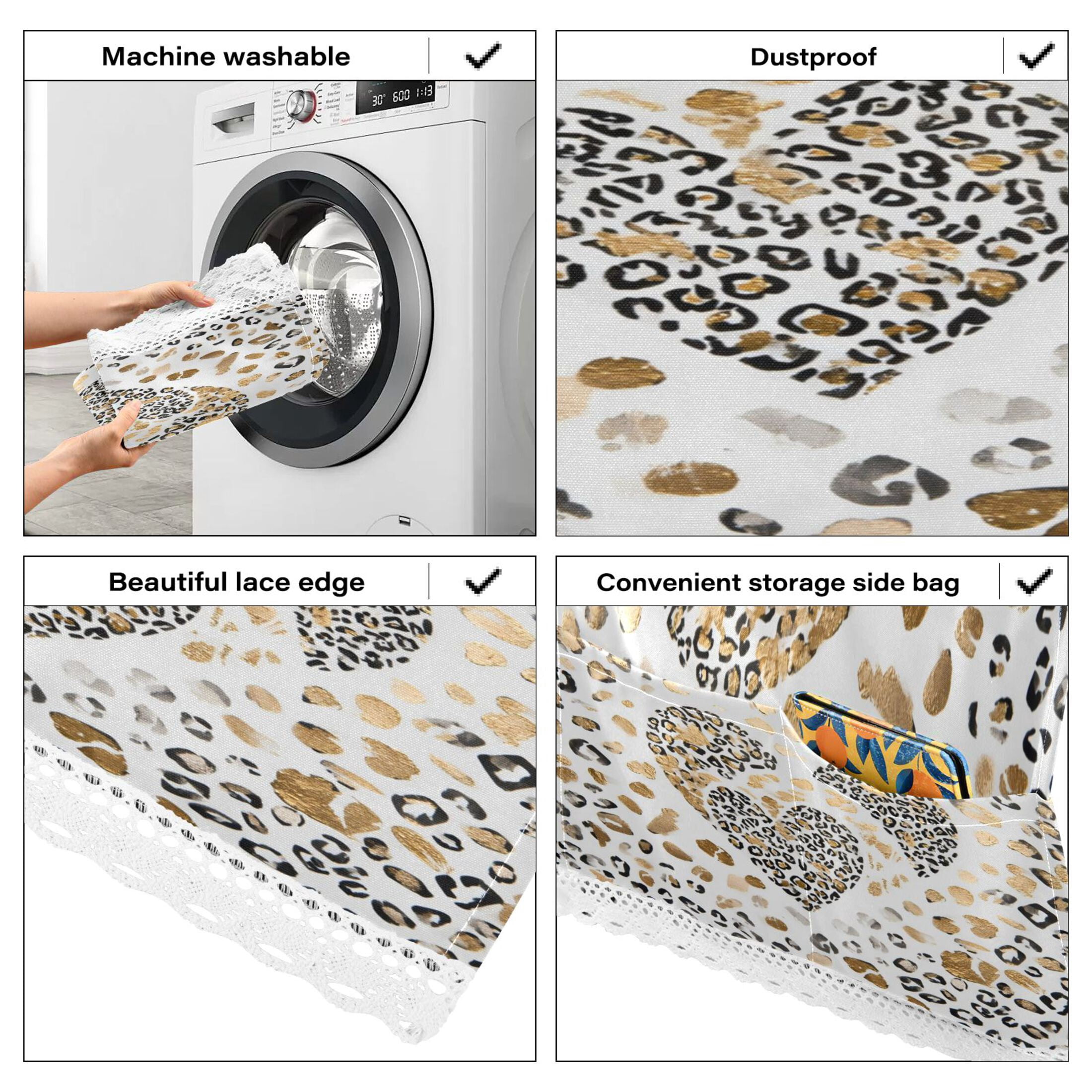 Wobogo Leopard Print Heart Washing Machine Cover Dustproof Washer Dryer Cover Waterproof Laundry Room Decorative Protector