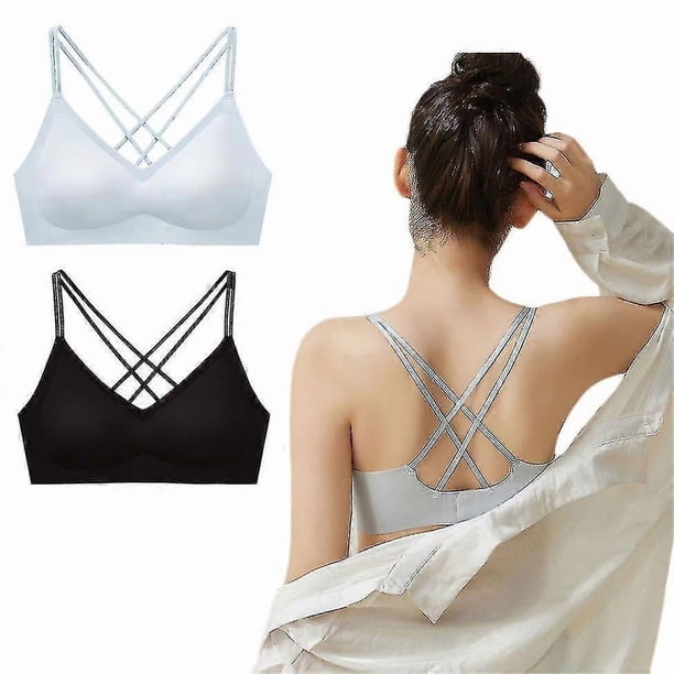 2 Pack Womens Criss Cross Back Bras Sexy V Neck Seamless Wireless Bralette Everyday Bra Sports Bralette_h